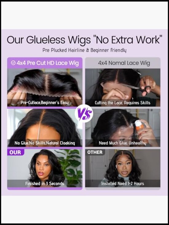 Wear and Go Glueless Bob Wig Human Hair 180 Density Body Wave Pre Plucked Pre main image 4